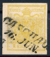 1850 1kr MP III, sárga / yellow "CASCHAU" Certificate: Steiner