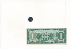 Paraguay 1984. 1G acél + 1952. 1G felbélyegzett "Chaco katona" érmés és bankjegyes boríték...