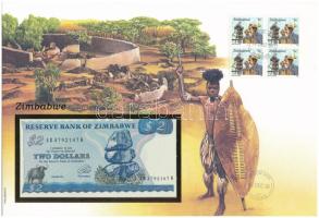 Zimbabwe 1994. 2$, felbélyegzett borítékban, bélyegzéssel T:UNC Zimbabwe 1994. 2 Dollars in envelope with stamp and cancellation C:UNC
