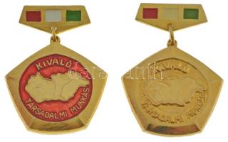 ~1975. Kiváló Társadalmi Munkáért aranyozott bronz kitüntetés (2xklf) változatok egyik műgyantás festett alsó résszel, másik festés nélkül (30x30mm) T:UNC,AU