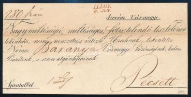 1843 Hivatalos levél / Official cover, piros / red 