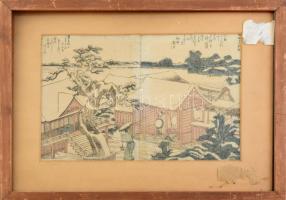 Olvashatatlan jelzéssel, japán művész: Jelenet. Fametszet, papír. Üvegezett fakeretben. 19x28 cm