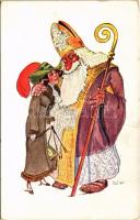 Saint Nicholas with lady. W.R.B. & Co. Vienne Serie Nr. 22. 36. artist signed (EK)