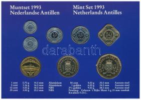 Holland Antillák 1993. 1c - 2 1/2G (7xklf) forgalmi sor + zseton szettben, karton és műanyag dísztok...