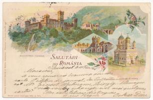 1900 Salutari din Romania. Monastirea Tismana, Curtea de Arges. Editura Librariei Storck & Müller. Art Nouveau, floral, litho (EK)