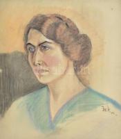 Monori Kovács Jenő (1884-?): Fiatal hölgy portréja, 1914. Pasztell, papír, jelzett, hajtásnyommal, 52,5x44,5 cm