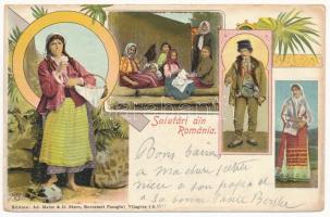 Salutari din Romania / Greetings from Romania! Romanian folklore. Editura Ad. Maier & D. Stern. Art Nouveau, floral (EK)