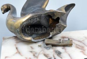 Art deco íróasztali készlet Márvány, réz, hattyú letört, vissza kell ragasztani. 40 cm