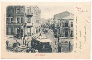 1901 Galati, Galatz; Piata Regala, Caffe International / square, tram, café, bank, shops. Anton Pappadopol (EK)