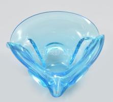 Kék kristály tál. Anyagában színezett, hutaüveg hibátlan 20 cm