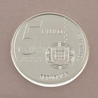 Portugália 2003. 5E Ag Az első portugál levélbélyeg 150. évfordulója díszcsomagolásban, 1E névértékű bélyegblokkal T:BU Portugal 2003. 5 Euro Ag 150th Anniversary of the first Portuguese Postage Stamp in decorative case with 1 Euro nominal value stamp block C:BU Krause KM#749