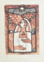 Szyksznian Wanda (1948-): Lány. Computer print, merített papír. Jelzett, számozott: 1/10. 22x15,5 cm