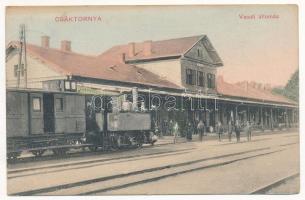 1918 Csáktornya, Cakovec; vasútállomás, gőzmozdony, vonat. Graner Testvérek kiadása / railway station, train, locomotive (EK)