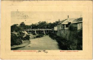 1911 Nagymihály, Michalovce; részlet a Laborcz folyóval. W.L. Bp. 5639. Landesmann B. kiadása / riverside, bridge (EK)