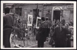 1957 Festők a Montmartre-on, fotólap, 9×14 cm