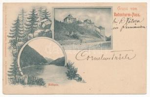 1899 (Vorläufer) Vöröstoronyi-szoros, Roter-Turm-Pass, Pasul Turnu Rosu; Altfluss / vár, Olt folyó / castle, river. Art Nouveau, floral (EK)