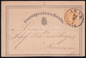 1871 2kr díjjegyes levelezőlap "ARAD VÁROS" - Temesvár 1871 2kr PS-card "ARAD VÁROS&q...