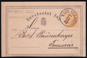 1870 2kr PS-card "NAGY SZEBEN" - Temesvár, 1870 2kr díjjegyes levelezőlap "NAGY SZEBEN" - Temesvár