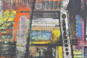 Jelzés nélkül: Geometrikus város. Vegyes technika, karton, sérült. 43x61 cm