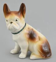 Francia bulldog, kézzel festett porcelán figura, jelzés nélkül, formaszámmal, hátul kisebb mázkopással, m: 11,5 cm