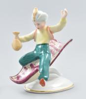 Hollóházi Aladdin a varázsszőnyegen, kézzel festett porcelán figura, jelzett, hibátlan, m: 12,5 cm
