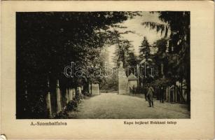 1915 Alsószombatfalva, Alsó-Szombatfalva, Sambata de Jos; Rokkant telep, kapu bejárat. Ehrenwald Henrik kiadása. Goldmann felvétele / K.u.K. military sanatorium for the disabled, gate + M. kir. Rokkantügyi Hivatal (EK)