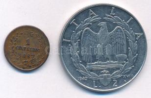 Olaszország 1867M 1c Cu "II. Viktor Emánuel" + 1940. 2L acél "III. Viktor Emánuel&quo...