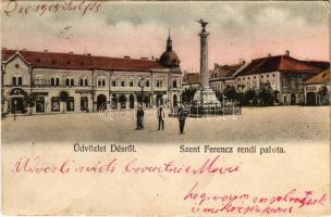 1905 Dés, Dej; Szent Ferenc rendi palota, üzletek / palace, street view, shops (EK)