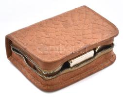 Retró utazó borotválkozó készlet tükörrel, tokban, cipzárhúzó hiányzik, 14x9,5x4,5 cm