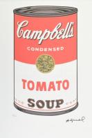 Andy Warhol (1928-1987): Campbells soup can. szitanyomat, papír. Sorszámozott: 28/125, jelzett a nyomaton. Andy Warhol galéria szárazpecséttel és pecséttel jelzett, Lapméret 50x37 cm