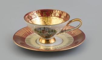 GVD Bavaria Echt Gold aranyozott porcelán csésze és alj, Kassel-Wilhelmshöhe mintával. Matricás, jelzett, kis kopással, d: 7-12 cm