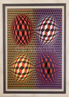 Victor Vasarely (1908-1997): Op-art kompozíció. Szitanyomat, papír, utólagos (?) jelzéssel, számozott. Fakeretben, 62×43 cm