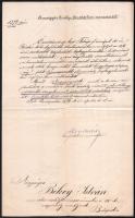 1876 Békey István miniszteri osztálytanácsos, a IV. ügyosztály vezetője részére szóló elismerési értesítés,  Szende Béla (1872-1882) a Tisza Kálmán-kormány honvédelmi miniszterének saját kezű aláírásával.