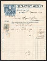 1909 Bp., Benyovits Adolf L. Bútoráruház fejléces számla, okmánybélyeggel