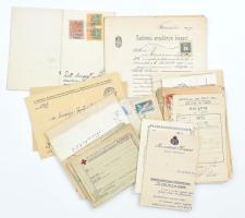 cca 1910-1945 Vegyes papírrégiség tétel (születési anyakönyvi kivonat, hadifogoly levelezőlap, Lakásügyi Miniszter Biztos, okmánybélyeges iratok, stb.)