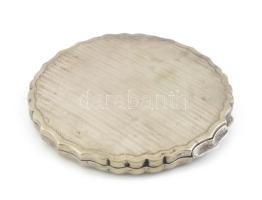 Ezüst (Ag) pudrié, virág díszítményekkel, sérült, jelzett, d: 9 cm, nettó: 66 g