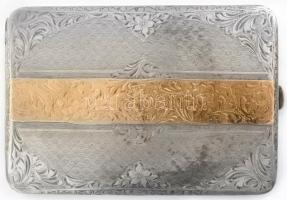 Ezüst (Ag) díszes cigaretta tárca, aranyozott középső résszel, sérült, jelzett, 8x11,5x1 cm, nettó: ...