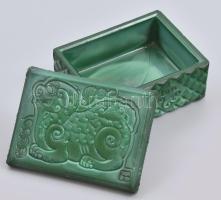 Malachit üveg doboz 13x8 cm Sárkány díszítéssel