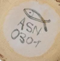 ASN jelzett mázas kerámia dísz, ón fedéllel, kézzel festett, hibátlan. 18 cm