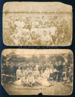cca 1920 Kunszentmiklós labdarúgók, 2 db megviselt állapotú fotó, 9×13 cm
