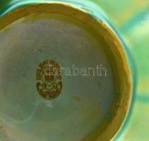 Zsolnay zöld eozin mázas paradicsom váza, jelzett, kopott, d: 11,5 cm