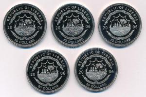 Libéria 2006. 10$ "Szabadság pillanatai" multicolor érmesorozat 5xklf darabja T:PP Liberia...