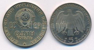 Vegyes: Szovjetunió 1970. 1R Cu-Ni-Zn "Lenin" + NSZK 1983J 5M Cu-Ni "Karl Marx halálá...