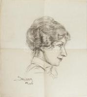 Monori Kovács Jenő (1884-?): Szisza portréja, 1916. Szén, papír, jelzett, hajtásnyommal, 47x41,5 cm