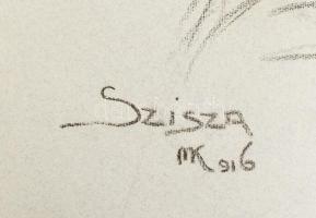 Monori Kovács Jenő (1884-?): Szisza portréja, 1916. Szén, papír, jelzett, hajtásnyommal, 47x41,5 cm