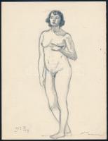 Monori Kovács Jenő (1884-?), 2 db mű: Álló női akt, 1913. Ceruza, papír, mindkettő jelzett, 21x16 cm