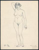 Monori Kovács Jenő (1884-?), 2 db mű: Álló női akt, 1913. Ceruza, papír, mindkettő jelzett, 21x16 cm