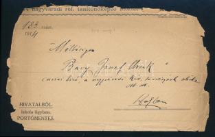 1914 Nagyváradi tanítónőképző intézet igazgatójának levele