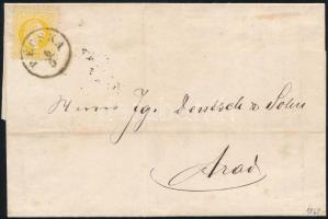 1868 2kr világos sárga, levélen 