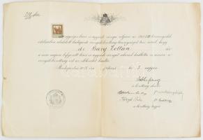 1918 Bírói, ügyvédi oklevél bélyeggel, aláírásokkal, Bary Zoltán részére